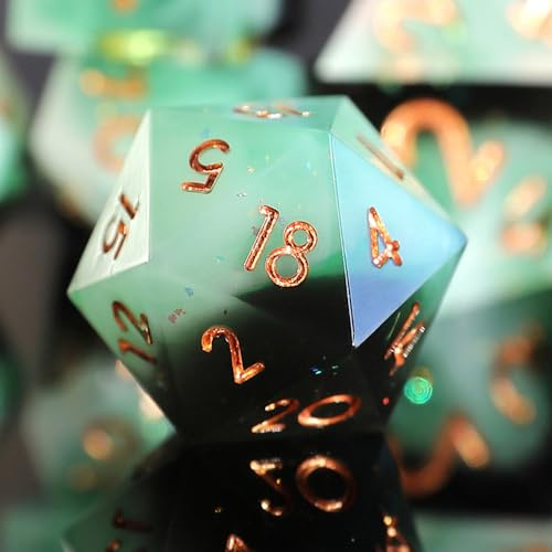 Juego Dados DND 7 Piezas D4 D6 D8 D10 D12 D20 D% Poliédrico Hecho a Mano Resina con Bordes Afilados Dados D&D para Mazmorras y Dragones Pathfinder Roll Juegos de Mesa RPG MTG con Caja Regalo