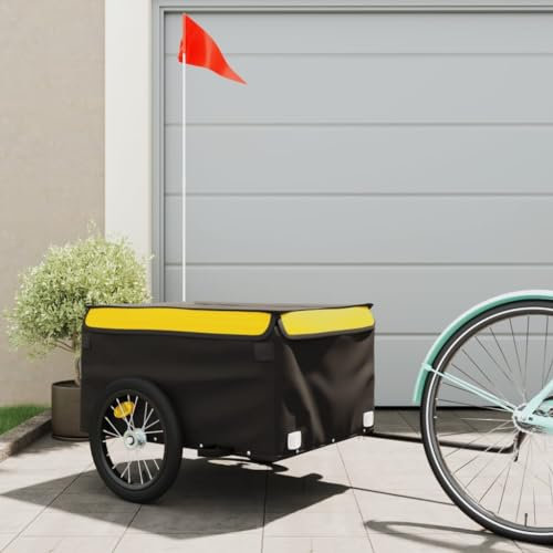 ShGaxin Cykel Last Trailer Järn Svart och Gul 45 kg, Hundcykel Trailer, Lastcykel Trailer