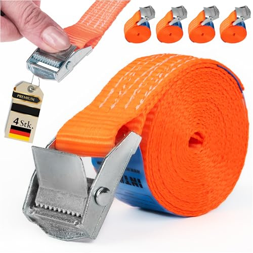 INTAKO Cinghia di Fissaggio 0,5m x 25mm x 250kg - Set di 4 - Cinghie a crichetto corte per portapacchi, bici, moto, camping - DIN EN 12195-2 (3m)