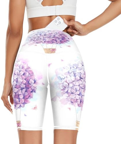 HMZXZ Damen Yoga Shorts lila Ballon Hortensie Sport Yoga-Hose Kurze Sporthose Leggings Fitness Shorts Laufhose Kurze Hose Aquarell