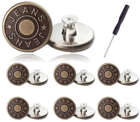 12 Stück Hosen Ersatz Knöpfe, Verstellbare Jeansknöpfe mit Schraubendreher, Jeans Ohne Nähen Enger Machen, Ersetzen 17mm Knöpfe, für DIY Jeansknopf zur Reparatur von Jeans, Hose