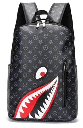 MLQIUMBIH Zaino per il tempo libero da uomo, borsa da viaggio, borsa da lavoro, zaino squalo di grande capacità, 43,2 cm x 22,9 cm x 16 cm, Nero, Cartone animato