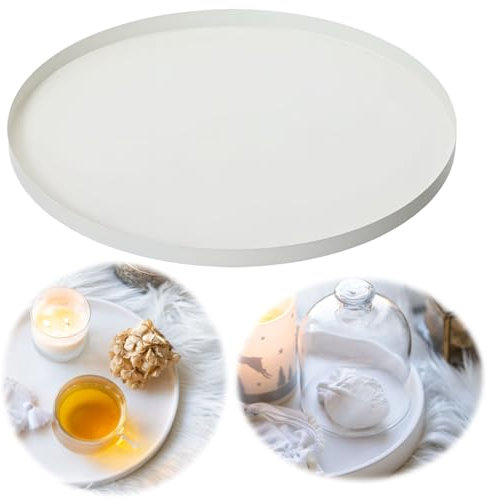 LS-LebenStil XL Metall Deko-Teller Weiß 35cm Rund Deko-Tablett Deko-Schale Kerzentablett Servierteller Serviertablett Deko Wohnzimmer Weihnachten Advent Tisch Deko Tablett Dekoration Untersetzer