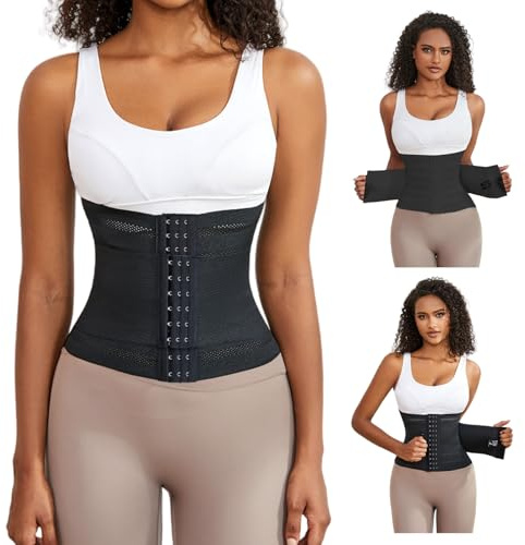 RICKMASK Fajas Reductoras Mujer Waist Trainer: Faja Abdominal Adelgazante Cinturilla Reductora - Adjustable Lumbar Fajas Reductoras para Deporte Fitness Postparto (Negra, Small)