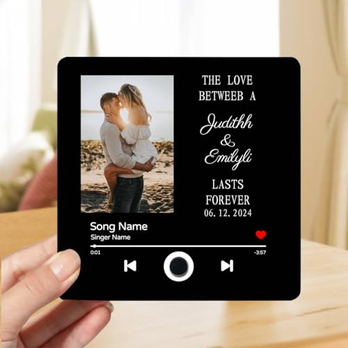 Personalised Couple Music Fridge Magnets Custom Name Photo Built-In Music Player Memory Music Refrigerator Magnet Gifts For Music Lovers Christmas Birthday Valentine'S Day (style 12)