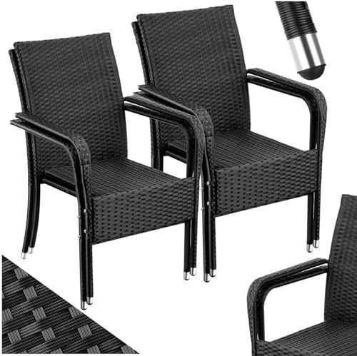 tectake® Lot de 4 Chaise de Jardin Fauteuil Salon avec Accoudoirs pour Salon de Jardin Exterieur Acier laqué & polyrotin, Mobilier Chaise rotin Amenagement Balcon Terrasse Veranda