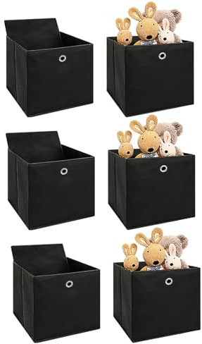 Generisch 6er Faltboxen 32x32x32 cm – Aufbewahrungsboxen aus Stoff mit Griffloch – Faltbare Würfelboxen für Kallax Regal, Raumteiler, Kinderzimmer & Büro (Schwarz)