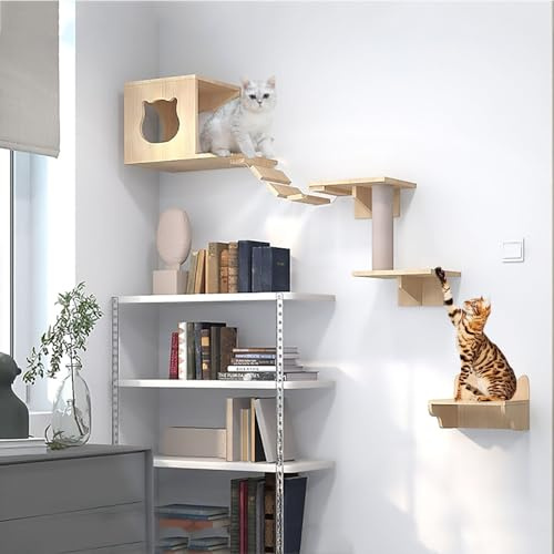 Kattklätterställning， Kattvägghyllor, möbelset, klätterhylla, lekplats, luftkorridor, kattbo, rymdkapsel, hoppplattform DIY(Style 5)