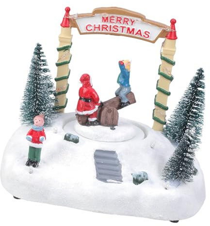 Caja de música giratoria de resina fácil de usar, decoración navideña con reproductor de música integrado y sistemas de iluminación ambiental, caja giratoria LED