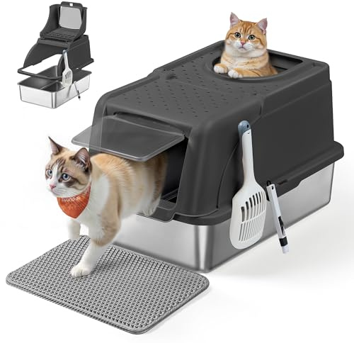 Feandrea Katzenklo Edelstahl, XL, mit Deckel, für Katzen bis 15 kg