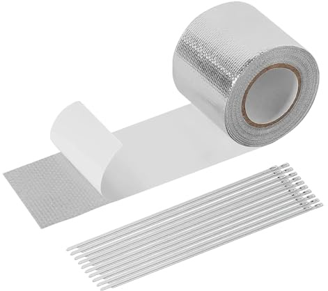 Ruban d'Échappement Haute Température,Bande d'Isolation Adhésive pour Conduit avec 20 Attaches en Acier Inoxydable - Ruban de protection thermique pour échappement,Pour Moteur Poêle Plomberie Automobi