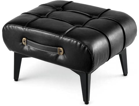 GreenWhim Faux Leather Ottoman Pouf Stool 36.5x30x23.5CM – Multifunctional Accent Table Footrest Seat for Living Room Bedroom (Black)