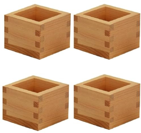 Tuidzljd Cultura Giapponese Coppa di Sake in Legno 4pz Scatola Masu Vassoio Quadrato in Legno per Vino, Scatola per Dessert, Metti Il Bicchiere di Vino Dentro