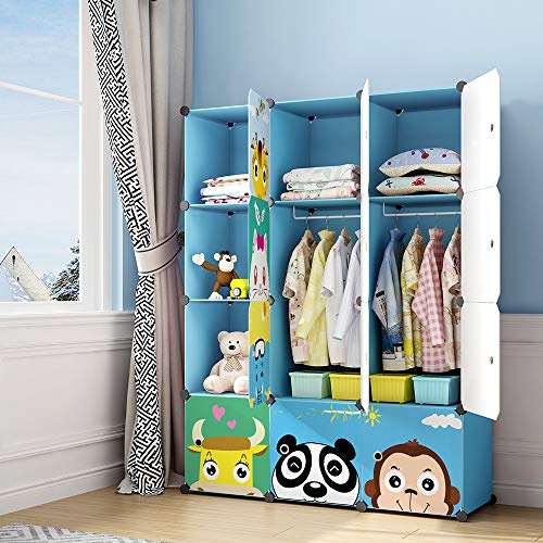 MAGINELS Kids Closet Organizers and Storage, 12 Cube Storage Organizer, Portable Closet Organizer Cubes Shelves for Clothes, Bedroom, Kids Room, Bathroom, Wardrobe, Garment Racks,Cube(14x14inch)