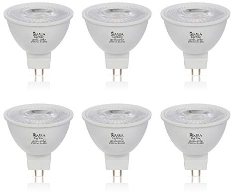 Simba Lighting LED MR16 5W 12V Light Bulb (6 Pack) 35W to 50W Halogen Spotlight Replacement for Landscape, Accent, Track Lights, Desk Lamps, FWM C EXN, GU5.3 Bipin Base, 2700K Warm White, Not Dimmable