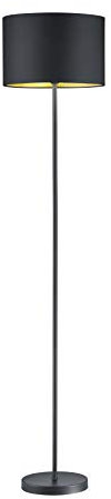 lightling Stehleuchte Benny mit Stoffschirm schwarz matt und Innenseite in Farbe Gold. Korpus Metall schwarz. exkl. 1 x E27 (max. 60W). Höhe: 160.5 cm. Durchmesser: 35 cm