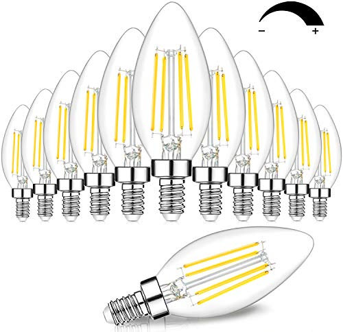 Lot de 12 ampoules LED candélabre E12 à intensité variable, équivalent à 60 W, blanc lumière du jour 5000 K, 600 lumens, culot B11, ampoules LED à filament 6 W C35, verre transparent pour lustre