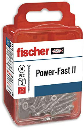 fischer Power-Fast II - caja de tornillos especiales para madera 5x50mm, para atornillado de maderas, conexión de maderas macizas o fijación de piezas a la madera,20 ud