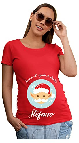 fashwork Maglietta Donna Ideale per Il Premaman Natale Natalizia Personalizzabile Sono io Il Regalo di Natale - Elfo Natalizio - Idea Regalo t-Shirt Divertenti Gravidanza