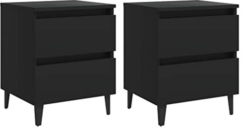 vidaXL 2X Nachttisch mit 2 Schubladen Metallbeinen Nachtschrank Nachtkonsole Nachtkommode Schlafzimmer Schrank Kommode Schwarz 40x35x50cm Holzwerkstoff