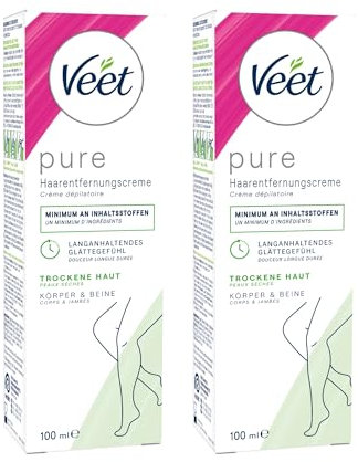 Veet Pure Haarentfernungscreme - 2er Pack- für Körper, Arme & Beine - Enthaarungscreme für trockene Haut - Minimum an Inhaltsstoffen & angenehmer Duft - 2 x 100 ml