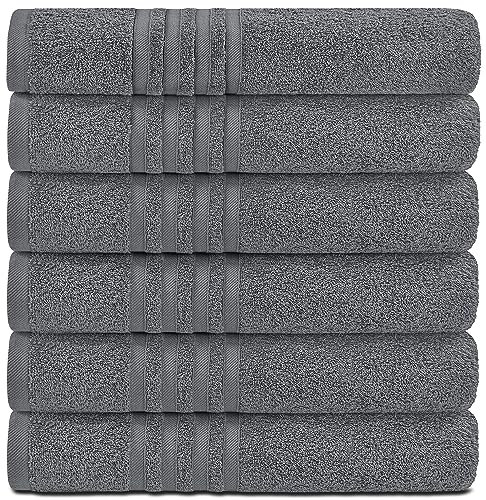 White Classic Wealuxe Cotton Bath Towels - 61x127 CM - Lightweight Soft and Absorbent Gym Pool Bathroom Towel - 6 Pack - Grey