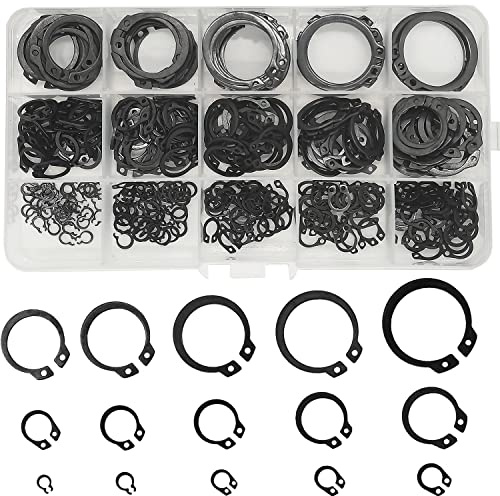 WeqeYent 350 stycken M4-M28 C-clips elastiska ringar, sortiment av spännringar, elastisk ring för säkerhetsringar