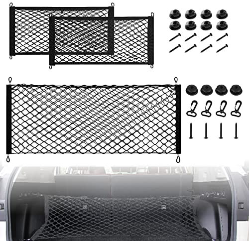 DOCAS Auto Kofferraum Gepäcknetz, einstellbar Gepäcknetz 90-122cm,1 Gepäcknetze hinten+ 2 Organizer Netztasche +4 ABS Haken+4 Befestigungsadapter und Schrauben für SUVs, Cars and Trucks (Stil2)