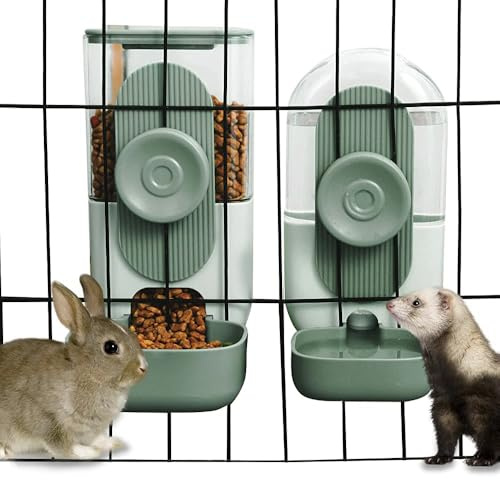 Lemtrflo Hanging Automatic Food and Water Dispenser, Gravity Rabbit Feeder Set, Cage Cat and Bunny Food Bowl (Cage Grid Spacing Over 1.2'')