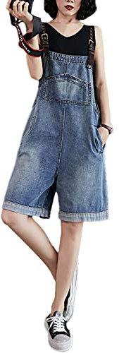 Sukany Women's Classic Adjustable Straps Cuffed Hem Denim Shortalls Casual Bib Overalls Jean Shorts Romper