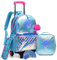 HTgroce Trolley Rucksack mit Rollen, Federmäppchen, Lunch Tasche 3 in 1 Pailletten Rolling Schulranzen für Mädchen, Schultaschen-Sets Ideal für Kinder Schüler der Klassen 2-6