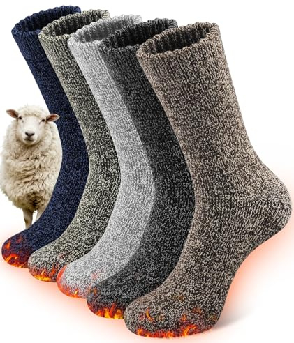 SIHOHAN Mens Thermal Socks Merino Wool Socks 5 Pairs Extra Warm Breathable Winter Boot Hiking Sock for Outdoor Ski Sports, Multicolor 1 Plus, UK 12-15