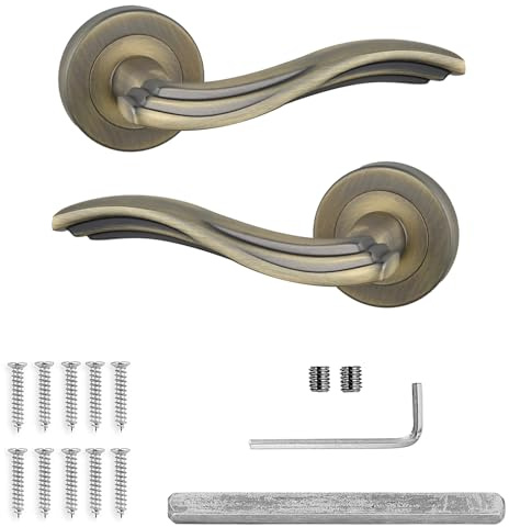 Decoranddecor Antique Brass Door Handles – Internal Aluminium Handle Sets in Brass for Wooden Interior Doors – Solace Range