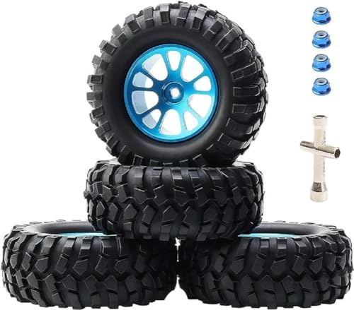 Rowiz 4Pcs 1/10 1/12 Off Road RC Wheels with Tires and Rims Spare Replacement Parts Accessory Foam Inserts 12mm Hex Hub Width 1.45 (37mm) OD 3.77(96mm), Blue