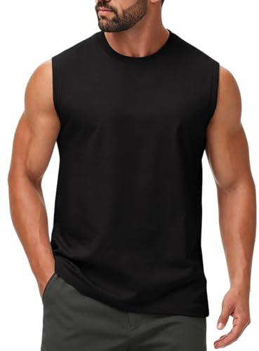 HOTIAN Camiseta sin mangas para hombre, camiseta deportiva de fitness, camiseta de tirantes, camiseta funcional para deportes al aire libre, camiseta de verano, Negro , L
