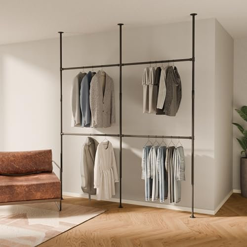 pamo Kleiderstange im Industrial Design - LOFT II - Teleskop Stangen System als offenes System | Kleiderschrank aus stabilen Rohren - ohne Bohren