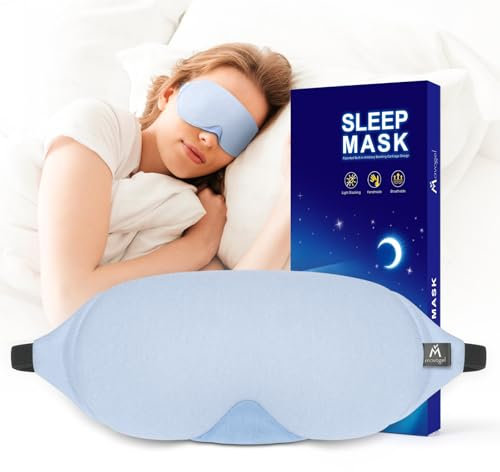 Mavogel Cotton Sleep Mask - 100% Handmade, Light Blocking Sleep Eye Mask with Updated Bending Nose Design, Soft Sleeping Mask for Women Men, for Sleep/Office/Naps, Includes Travel Pouch (Baby Blue)