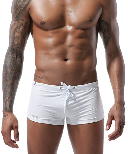 Casey Kevin Maillot de Bain Homme Boxer Surf Plage Swimming, avec Cordon de Serrage Réglable Confortable Swimming Trunks, Blanc, L