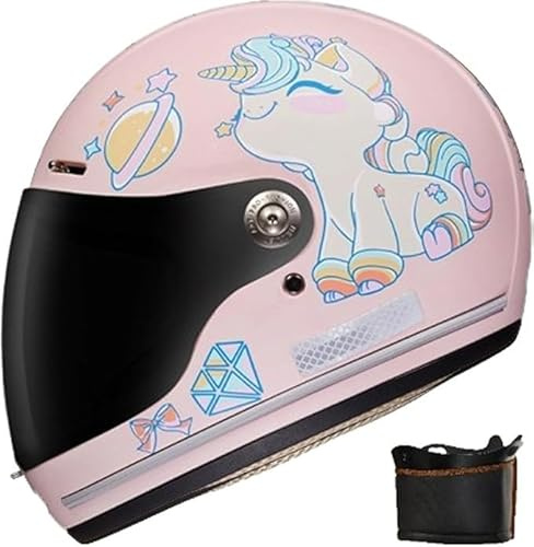 Casco Moto para Niños Casco Moto Integral con Visera Adecuado para Niños De 5 A 14 Años Casco Lindo De Dibujos Animados Niños Y Niñas Todas Las Temporadas J,46-52CM