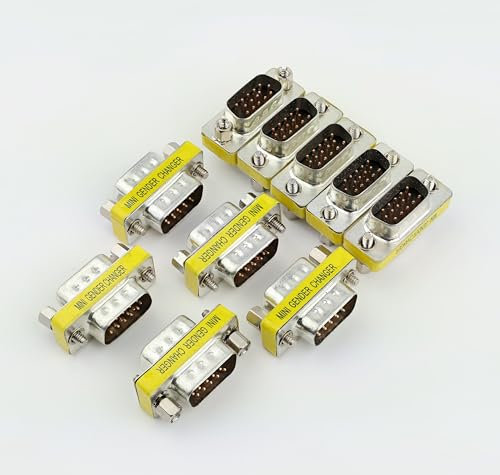 RHINORO Confezione da 10 mini adattatore VGA SVGA per caricabatterie 15 pin maschio a maschio TFT CRT monitor proiettore PC