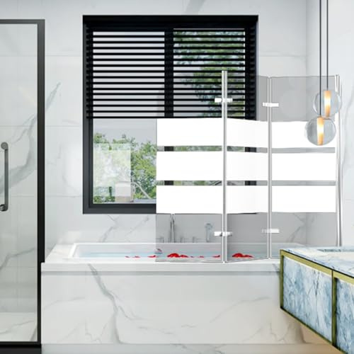Jopassy Parete doccia per vasca da bagno, 120 x 140 cm, 3 pezzi, pieghevole, con vetro di sicurezza temperato da 6 mm, strisce bianche, parete in vetro con attacco per vasca da bagno
