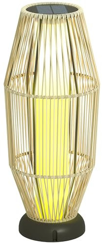 Outsunny Lampada Solare da Giardino con 6h Illuminazione LED a 3000K, Lampada da Esterno in PE Rattan e Metallo, IP44, Ø26x72 cm, Grigio