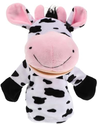 Milisten Burattino in peluche Mucca a bocca mobile per ragazzi e ragazze giocattolo interattivo 30 cm per raccontare storie e animazione giochi presente compleanno Natale
