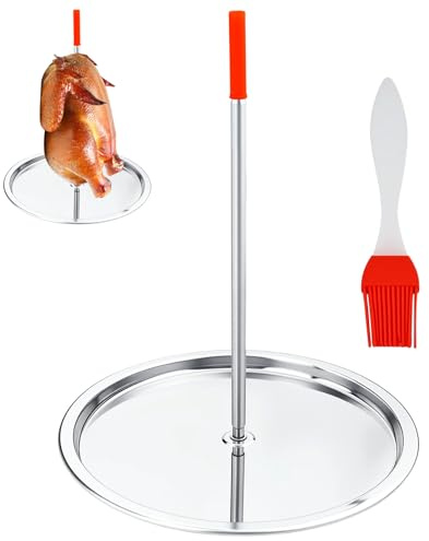 1 Pièce Brochette verticale de cuisson avec Brosse à huile en Silicone,Brochettes Verticales en Acier Inoxydable,Support de rôtissage vertical,Pour Camping Et Pique