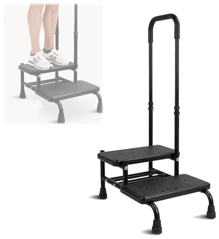 Gradino per Vasca da Bagno Con Maniglia, Scaletta Pieghevole con Maniglia, Regolazione Dell'altezza Su 5 Livelli, Regolabile con Maniglia Scaletta in Acciaio per Comodino Cucina Vasca da Bagno, Nero