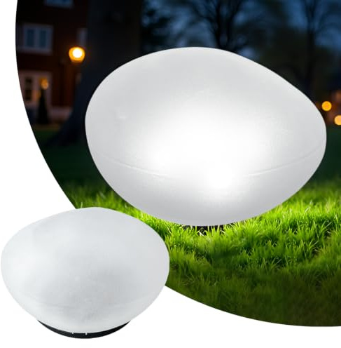 MEDOYOH 1PCS Cool White Light Solar Glass Stone Light, Solar Pathway Pond Light with 4 LEDs, IP44 Waterproof Auto On/Off Garden Ornaments for Lawn Ground Outdoor Decor