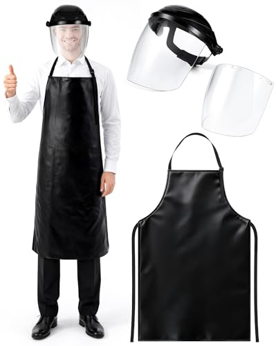 Tellegloww 3 Pcs Safety Face Shield with 43 Waterproof Rubber Apron Set Face Mask for Work with Replacement Visor Chemical Work Apron for Grinding Cutting Protection Cleaning Industrial Use