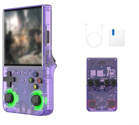 Feeshoppher R36 Ultra Handheld Game Console 4 Inch HD Screen 128GB Storage Retro Gaming System with Portable ABS Design for Classic Video Games in Black White or Purple Ideal for On The(purple)