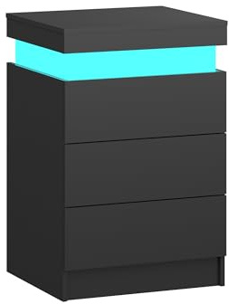 Panana Modern Bedside Table with 2/3 Drawers and Sliding Top, RGB LED Side Table Nightstand with Charging Station Chest of Drawers for Bedroom Living Room Home Furniture (Black, 3 Drawers)