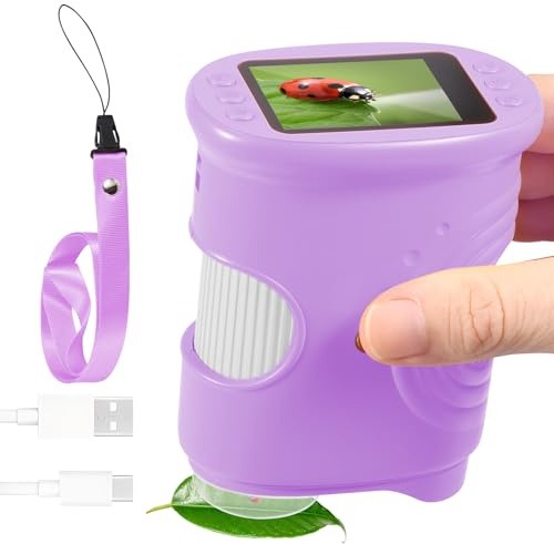 Microscopio per bambini 1000X 4K microscopio tascabile con display IPS da 2,0 e luci LED, microscopio digitale per cellulare dai 3 anni di età (viola)